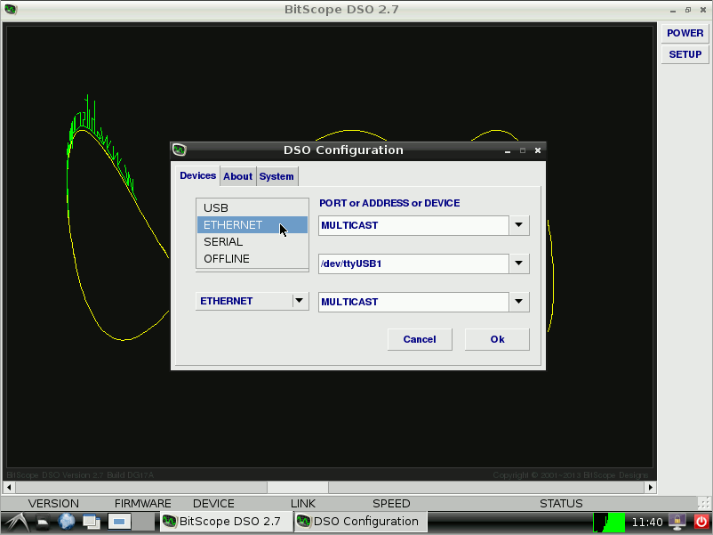 BitScope DSO Development Edition Dialog