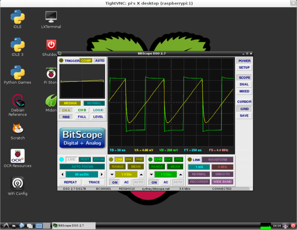 BitScope DSO via VNC talking to the Sydney BitScope.